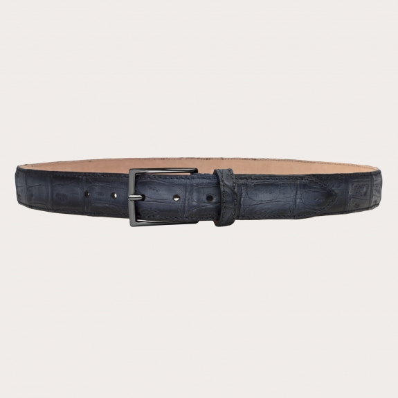 BRUCLE Cinturón sin níquel en cola de cocodrilo con pátina negra degradada