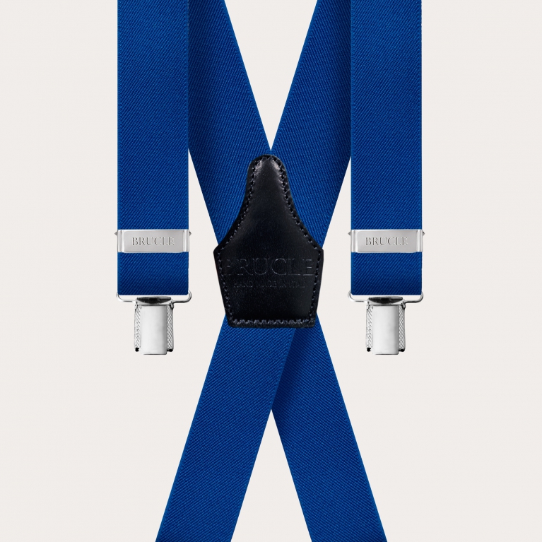 X-shape elastic suspenders with clips, royal blue