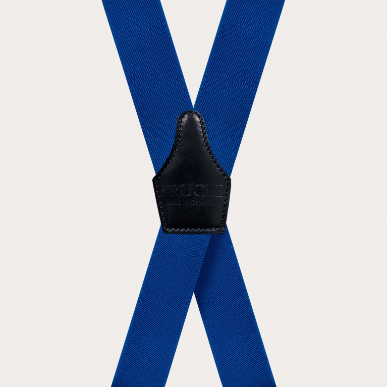 X-shape elastic suspenders with clips, royal blue