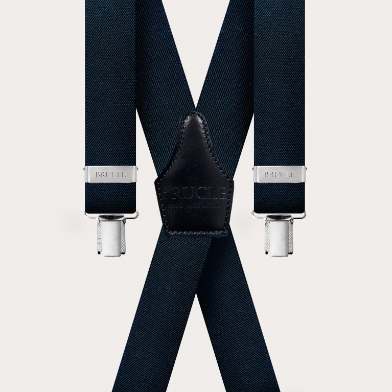X-shape elastic suspenders with clips, blue navy