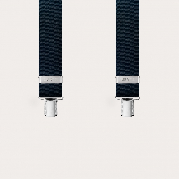 X-shape elastic suspenders with clips, blue navy