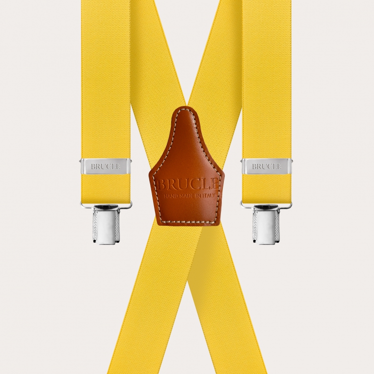 X-shape elastic suspenders with clips, yellow