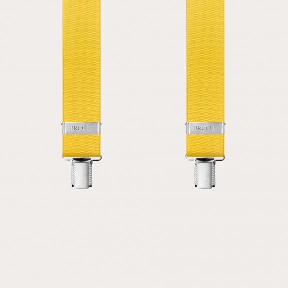 X-shape elastic suspenders with clips, yellow