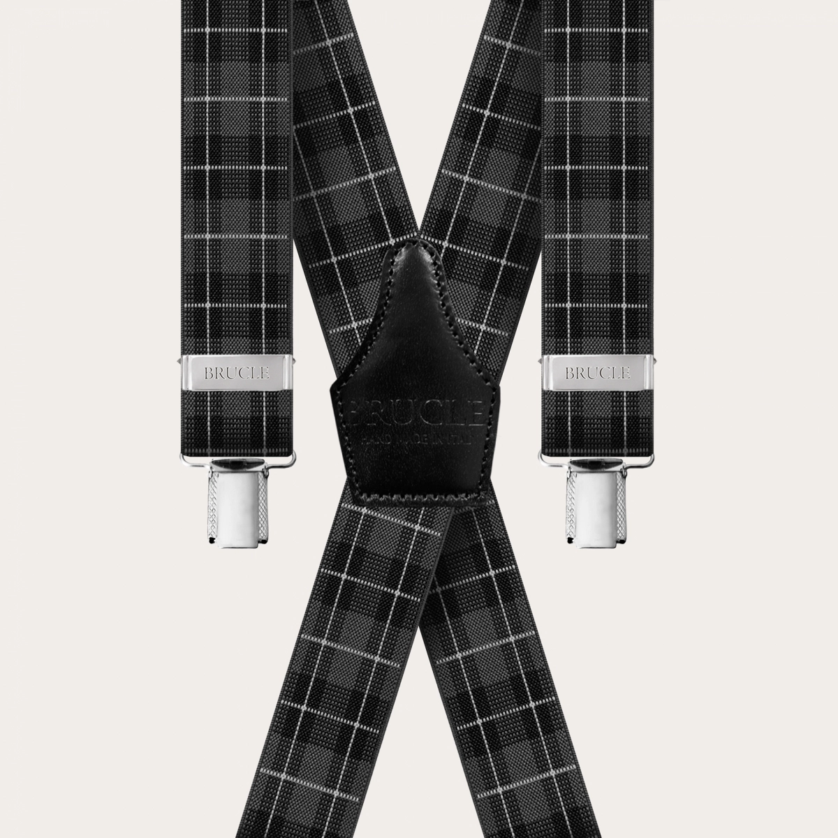 Hosenträger herren check Tartan grau