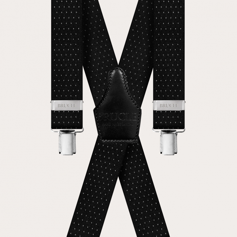 X-shape elastic suspenders with clips, dotted black