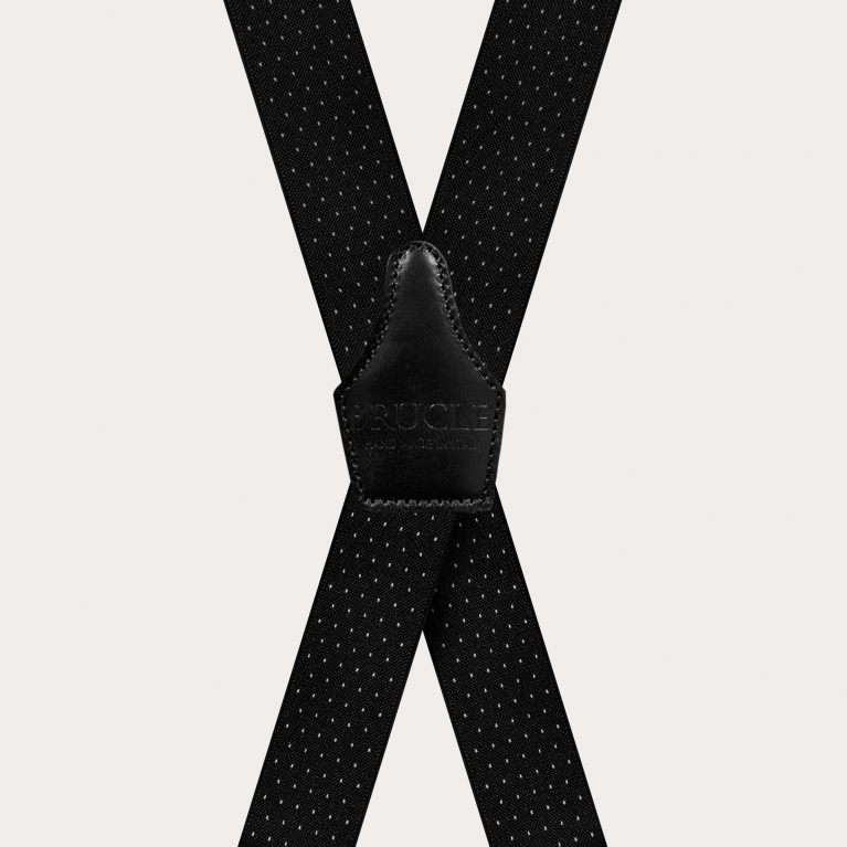 X-shape elastic suspenders with clips, dotted black