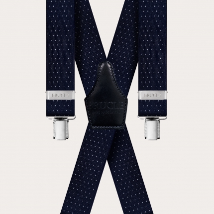 X-shape elastic suspenders with clips, dotted blue
