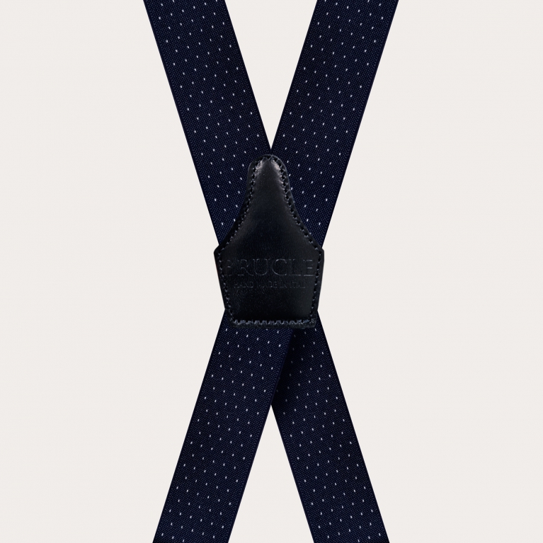 X-shape elastic suspenders with clips, dotted blue