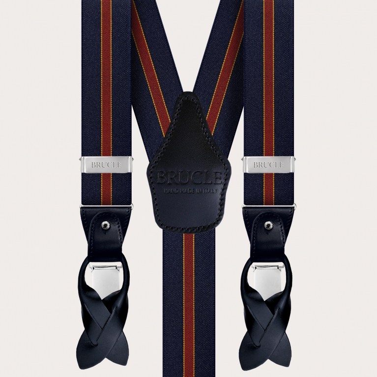 Elegant blue and burgundy regimental suspenders