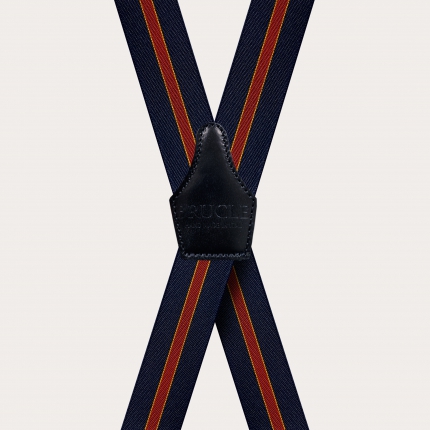 X-shape elastic suspenders with clips, dark blue regimental
