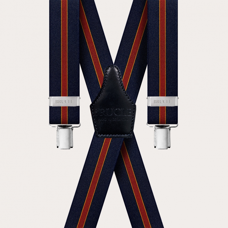 X-shape elastic suspenders with clips, dark blue regimental