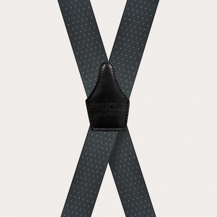 X-shape elastic suspenders with clips, dotted grey