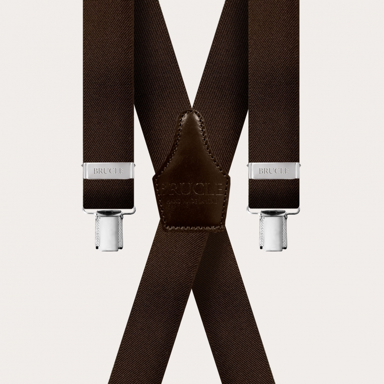 X-shape elastic suspenders with clips, dark brown