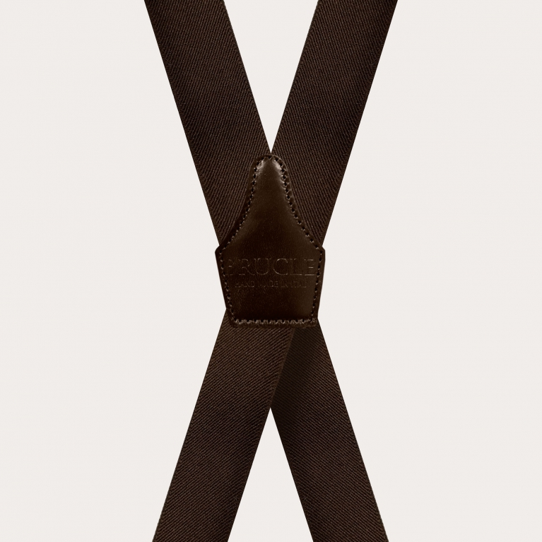 X-shape elastic suspenders with clips, dark brown