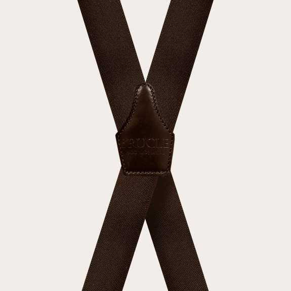 X-shape elastic suspenders with clips, dark brown