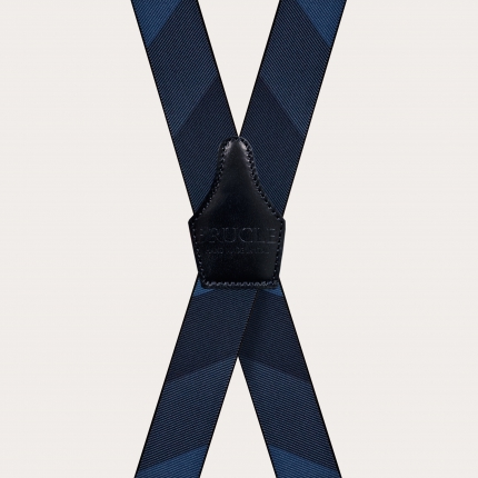 X-shape elastic suspenders with clips, blue striped