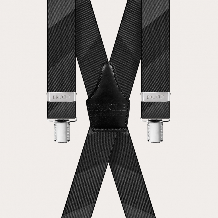 Tirantes elegantes para hombre en forma de X con ganchos de clip de rayas oblicuas grises