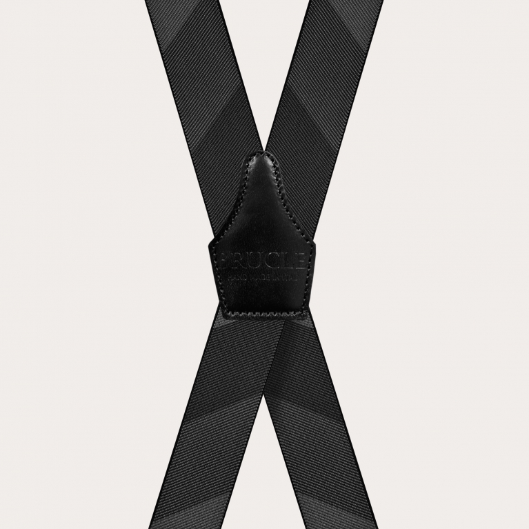 X-shape elastic suspenders with clips, black and grey striped