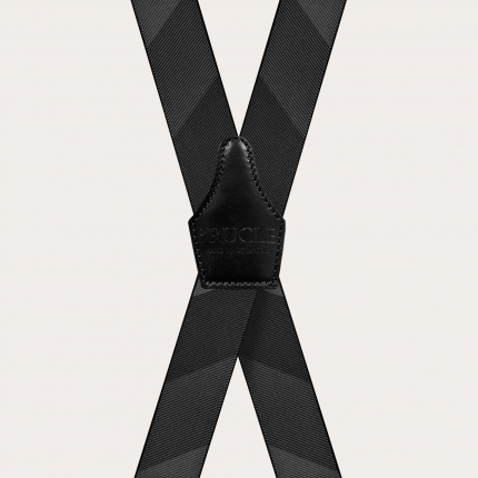 X-shape elastic suspenders with clips, black and grey striped