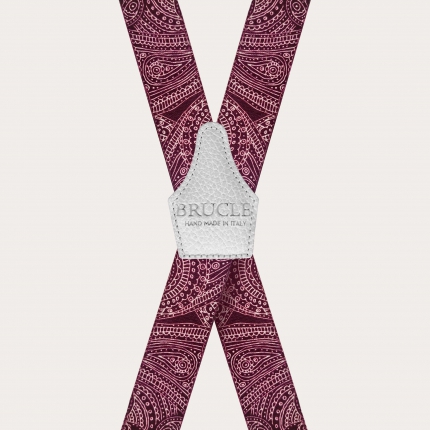 Bretelles élastiques en forme de X avec clips, Bourgogne Paisley