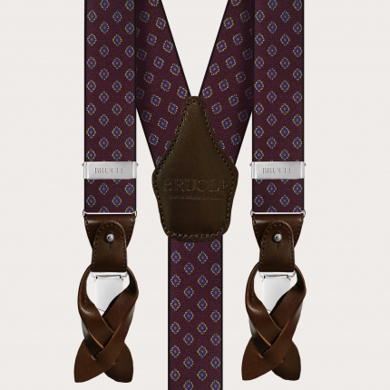 Bretelle uomo elastiche bordeaux con motivo geometrico