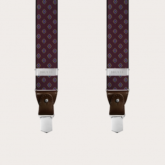 BRUCLE Bretelles bordeaux élastiques pour hommes avec motif géométrique
