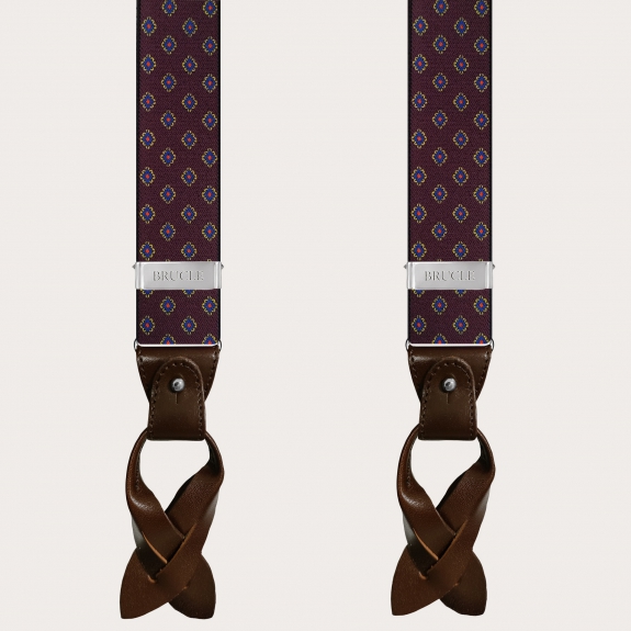 BRUCLE Elastic burgundy suspenders for men with geometric pattern