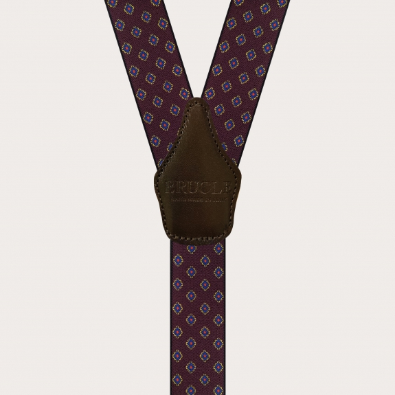 BRUCLE Elastic burgundy suspenders for men with geometric pattern