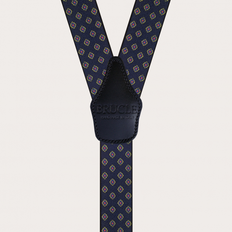 Bretelles bleues élastiques pour hommes avec motif géométrique