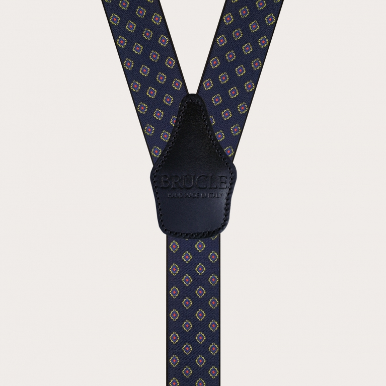 Elastische blaue Hosenträger für Herren mit geometrischem Muster