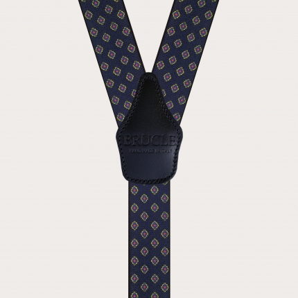 Bretelles bleues élastiques pour hommes avec motif géométrique