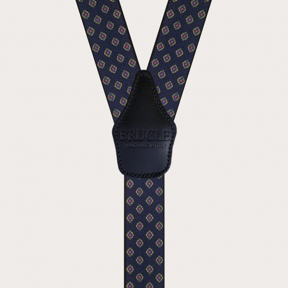 BRUCLE Bretelles bleues élastiques pour hommes avec motif géométrique
