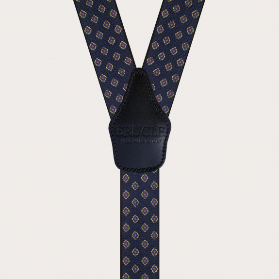 BRUCLE Elastische blaue Hosenträger für Herren mit geometrischem Muster