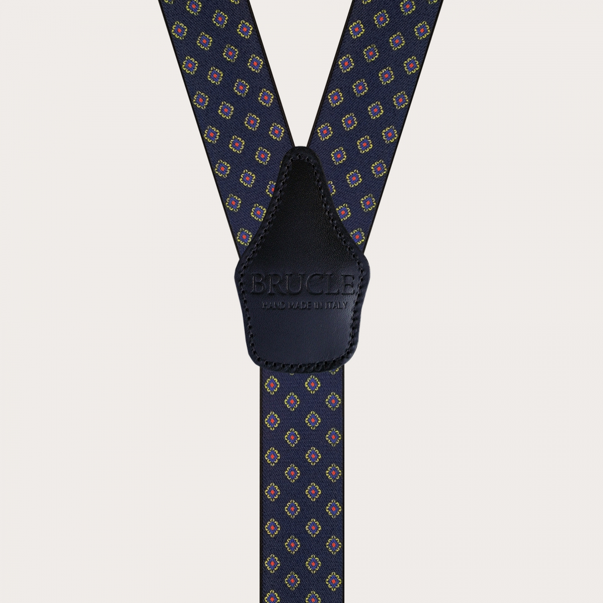 BRUCLE Elastic blue suspenders for men with geometric pattern