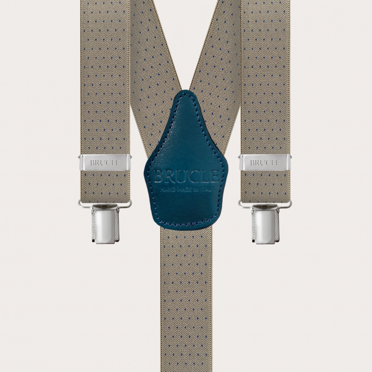 Unisex beige Y-shaped suspenders with dotted pattern