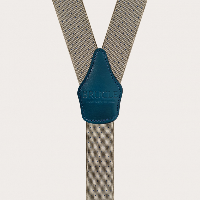 Unisex beige Y-shaped suspenders with dotted pattern