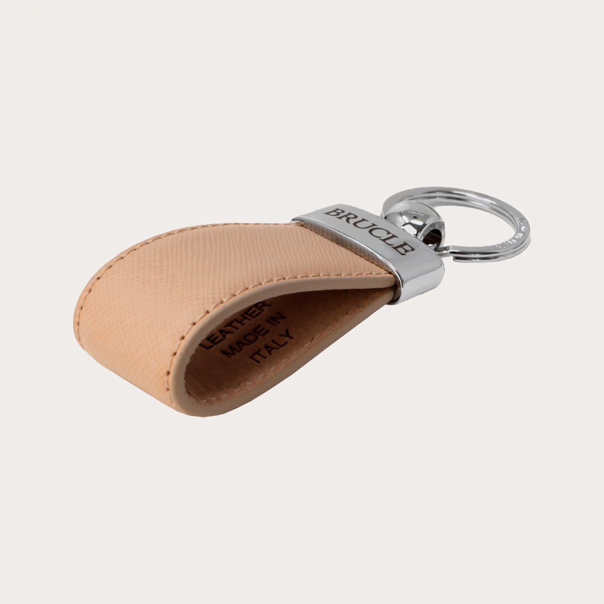 BRUCLE Keychain in genuine leather with saffiano print, taupé