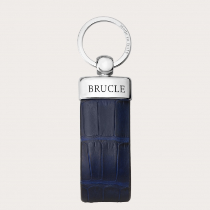 Porte-clés classique en cuir de crocodile ou d'alligator, bleu mat