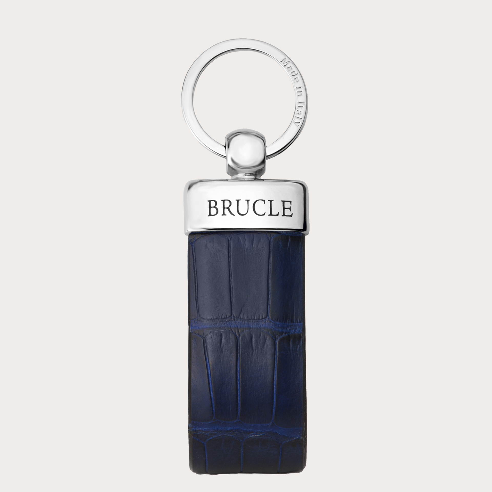 BRUCLE Klassischer Schlüsselanhänger aus Kroko- oder Alligatorleder, mattblau