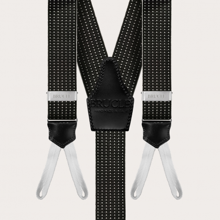 Formal Y-shape suspenders with braid runners, dotted black and silver