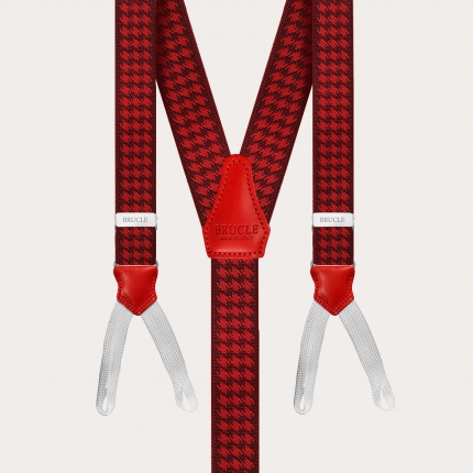 Bretelles élégantes en forme de Y à tresses pour boutons, pied de poule rouge