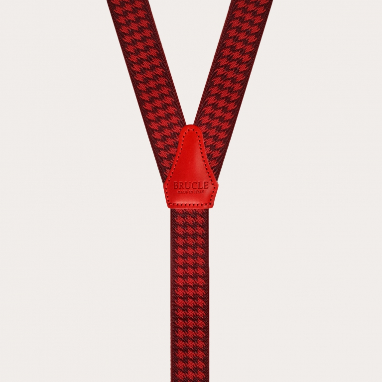 Elegante Hosenträger in Y-Form mit Knopflöchern, rotes Pied de Poule