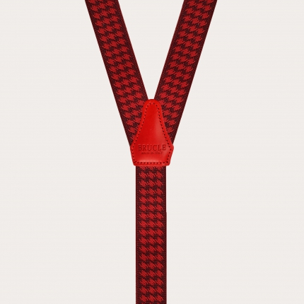 Elegant Y-shape suspenders with braid runners, red pied de poule
