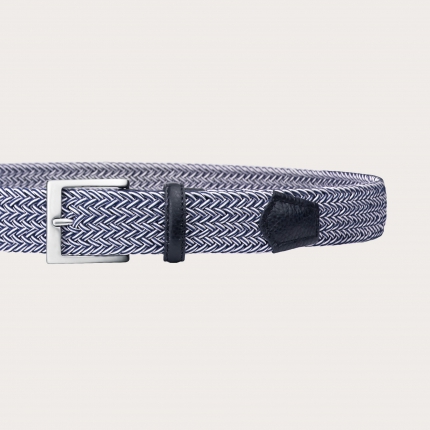 Braided elastic stretch belt, dark blue and white