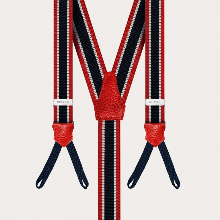 Formal Y-shape suspenders with braid runners, red and blue regimental