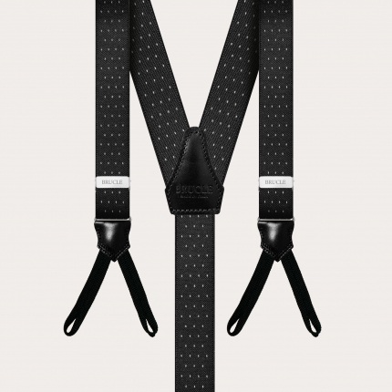 Formal Y-shape suspenders with braid runners, black pied de poule