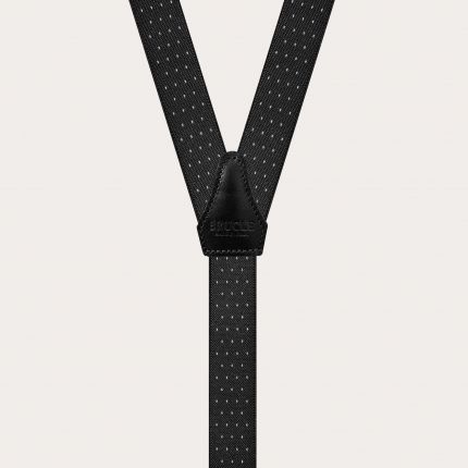 Formal Y-shape suspenders with braid runners, black pied de poule
