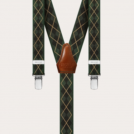 Tirantes estrechos tartán verde escocés en forma de Y