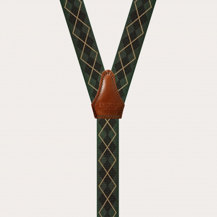Tirantes estrechos tartán verde escocés en forma de Y