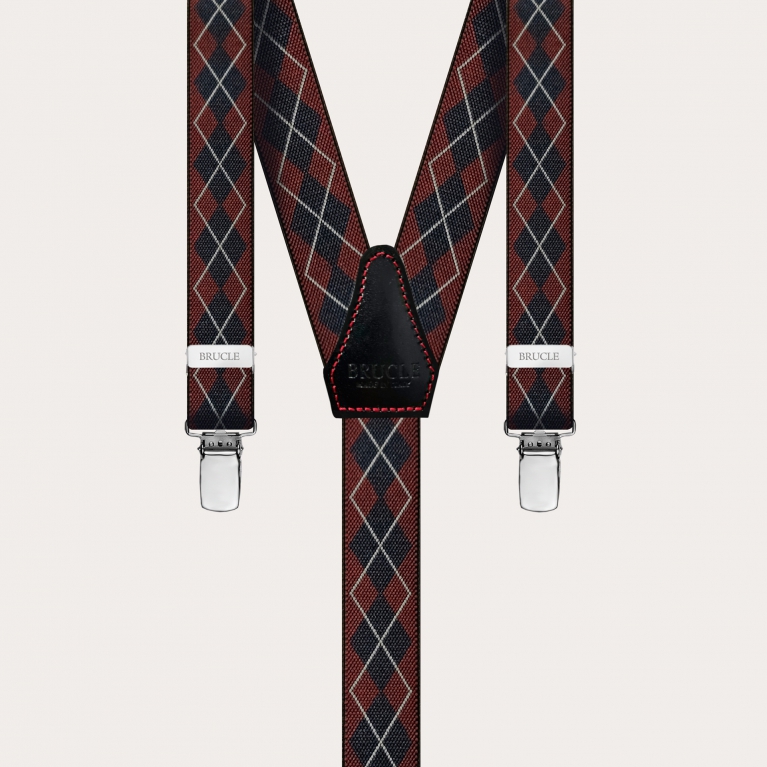 Hosenträger schmale tartanmuster blau bordeaux Y form